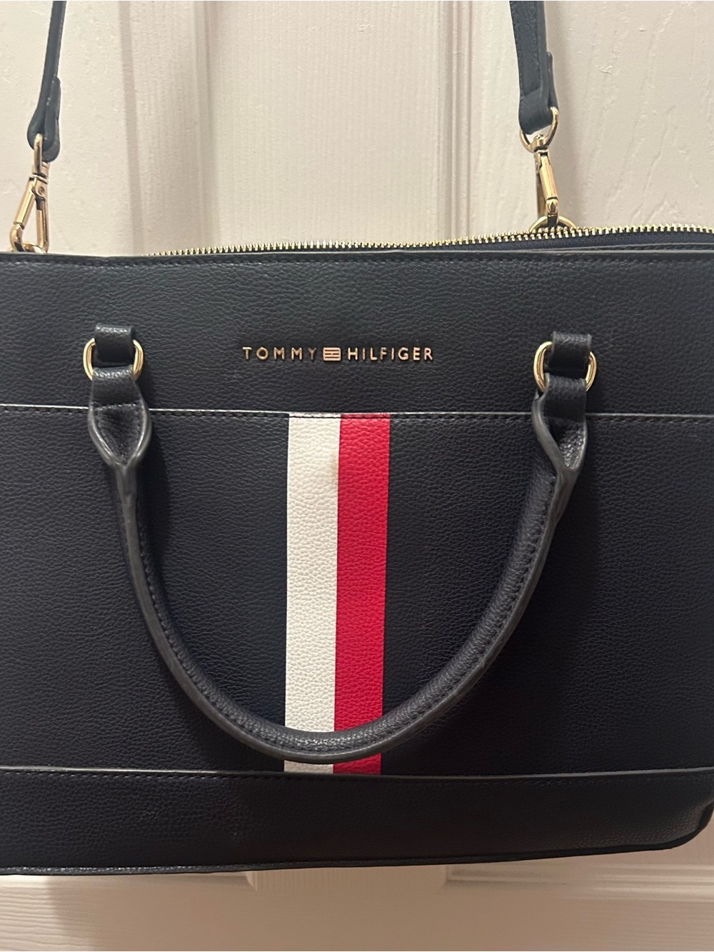 Tommy Hilfiger Navy Saffiano Striped Satchel Crossbody Bag - Picture 7 of 7